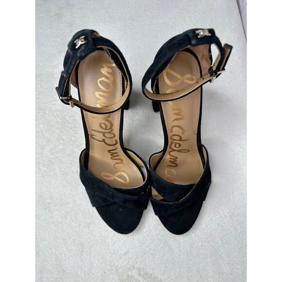 Sam Edelman Yancy Ankle Strap Sandals Black Suede Womens 11 Shoe Heels - Picture 4 of 7